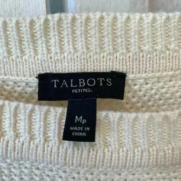 Talbots Cable Knit Tunic Sweater Pullover Women M Petite Cream Preppy Fall Layer - Picture 9 of 9
